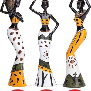 3 Pack Beautiful Hand-Carved African Women Figurines, 7.5" Tall