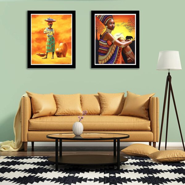 Set of 6 African Wall Art Paintings: Captivating Ethnic Ancient Theme Canvas Prints - Unframed - Image 3