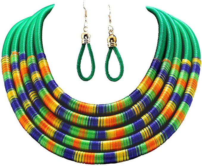 Women's Fashion Multi-layer fishing line seeds necklace+earrings set  necklace,colorful 