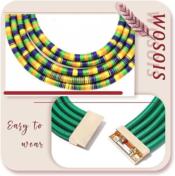 African Necklace Earrings Set Multilayer Woven Rope Choker Layered Strand Collar Statement Jewelry Accessories for Women and Girls - Image 4