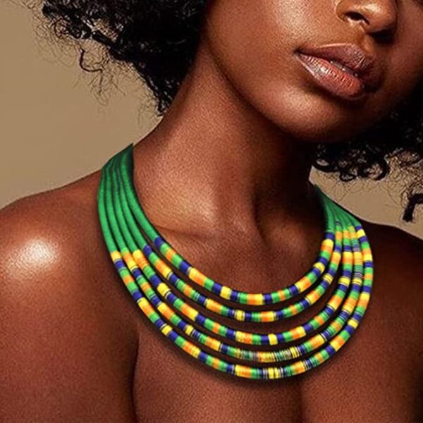 African Necklace Earrings Set Multilayer Woven Rope Choker Layered Strand Collar Statement Jewelry Accessories for Women and Girls - Image 6