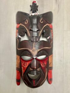 Hand Carved African Tribal Wood Mask With Kenyan Maasai Warriors.