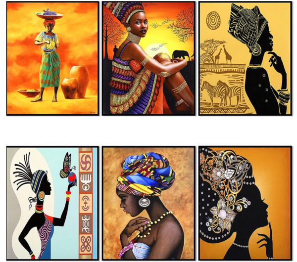 Set of 6 African Wall Art Paintings: Captivating Ethnic Ancient Theme Canvas Prints - Unframed