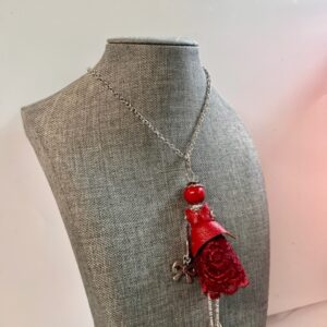 Handcrafted Red-Dressed Doll Necklace - Exquisite Craftsmanship, Sustainable Materials, and the Perfect Gift for Any Occasion!