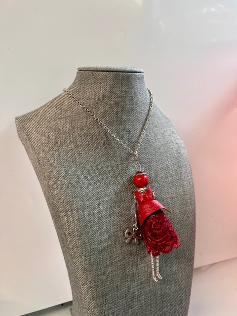 Handcrafted Red-Dressed Doll Necklace - Exquisite Craftsmanship, Sustainable Materials, and the Perfect Gift for Any Occasion!