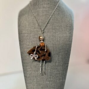 Handcrafted Brown Dress with Black Dots Doll Necklace - Exquisite Craftsmanship, Sustainable Materials, and the Perfect Gift for Any Occasion!