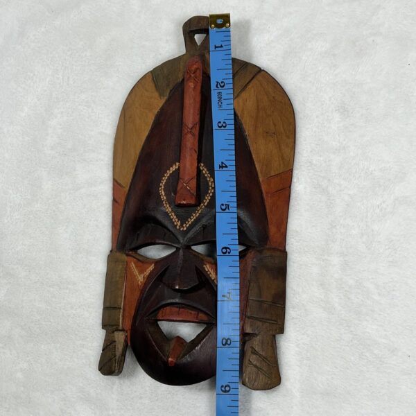 Discover African Splendor: Hand-Carved & Painted Wooden Tribal Mask Wall Decor, 8 inches of Artistic Excellence - Image 4