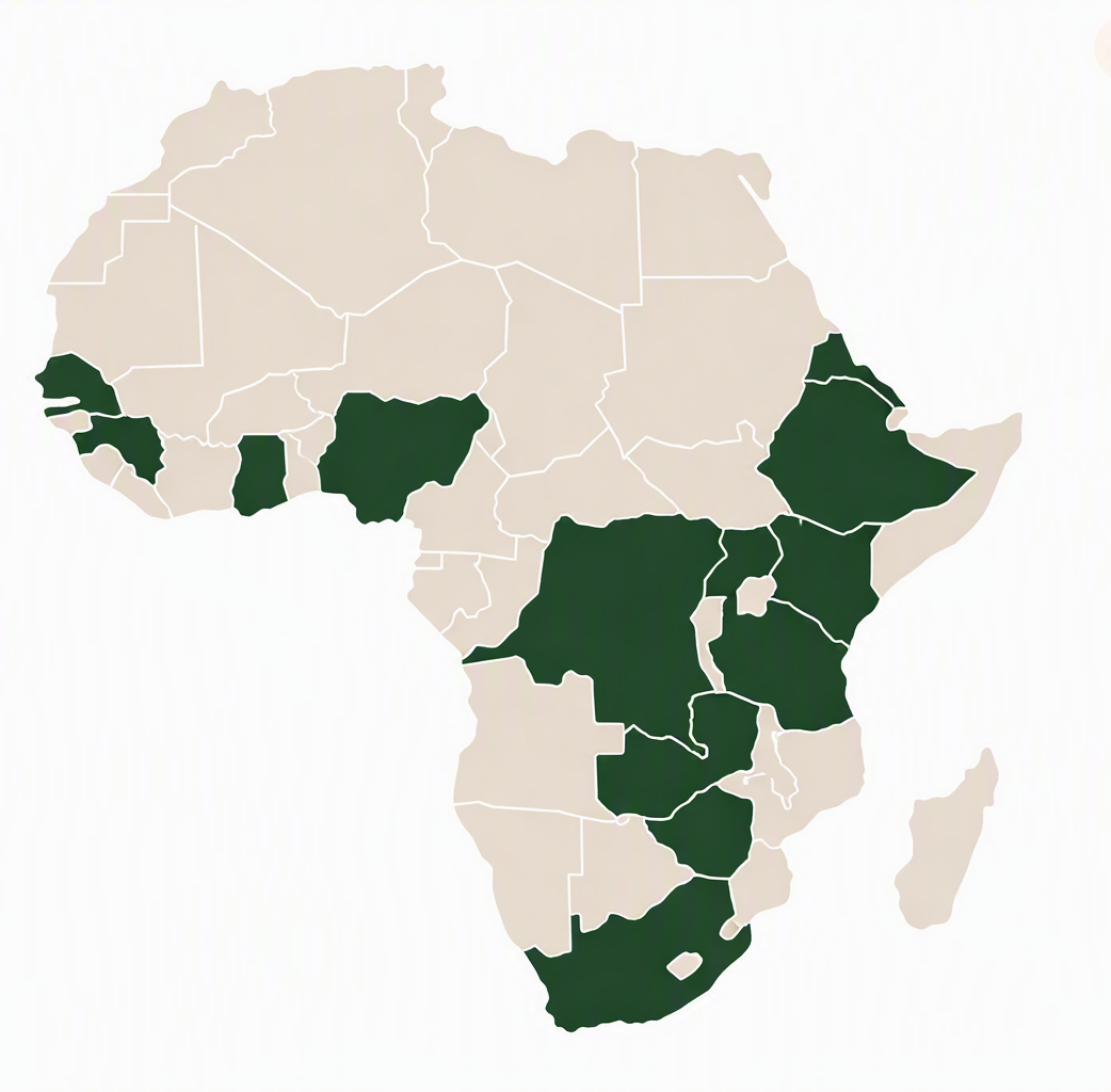 Map of Africa showing countries where we work