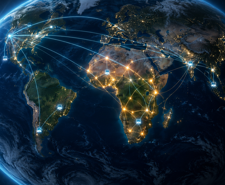 Global map showing the reach of Amsha Africa Foundation